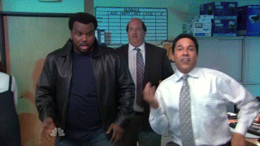 Gif of Darryl, Kevin, and Oscar from "The Office" dancing.